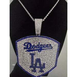 L.A. Dodgers Silver Blue MLB pendant w/ 22in. -1.9mm stainless steel rope chain